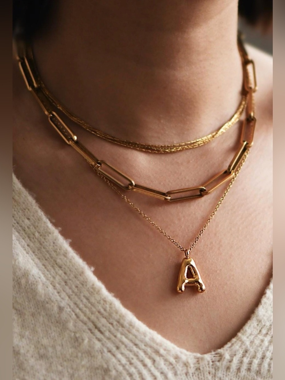Y2k 18k Gold Plated Stainless Steel A Bubble Initial Necklace Gift